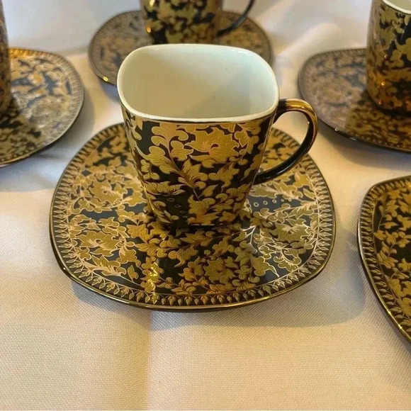 Vintage Thai Black and Gold Porcelain Tea Set - Picture 2 of 4